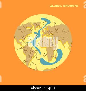 Drought on planet Earth. Natural disaster-dried Earth and sparilas water, oceans. Cracks in Earths crust. Globe destruction. Demolition of world. Dest Stock Vector