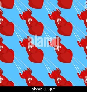 Ballistic missiles love. Shells fall down from sky. Red bomb love for Saint Valentines day. Seamless pattern for day lovers on 14 February Stock Vector