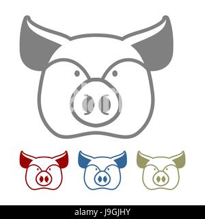 Pig icon flat style. Head farm animal stencil. Cute pork Stock Vector