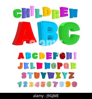 Children ABC. Large letters in kids style. babies Alphabet. 3D Font Stock Vector