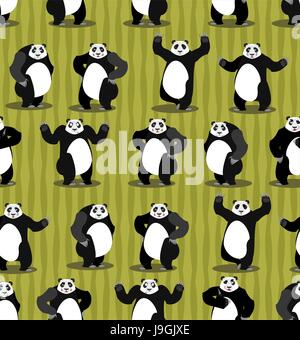 Panda seamless pattern. Chinese bear ornament. Set wild animal. Forest animals and bamboo background. Texture of fabric for baby Stock Vector