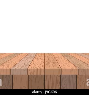 Wooden table. Old vintage table in perspective. Wooden stage and white background. Stock Vector