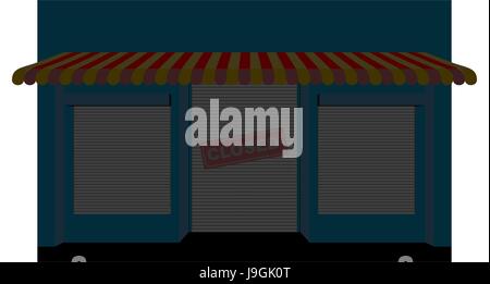 Shop closed. Storefront with a sign is closed. Facade of a store. A closed storefront. Shutters on  Windows and doors of store. Stock Vector