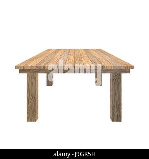 Wooden table. Tabletop wood texture. Old desk on white background. Piece of furniture from wood of Linden. Stock Vector