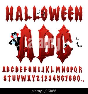 Halloween ABC. Blood Gothic letters. Ancient alphabet. Vintage font. Bloody awful lettring for holiday Stock Vector