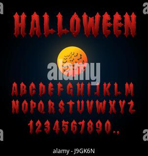 Halloween font. Ancient alphabet. Blood Gothic letters. Vintage ABC. Bloody awful lettring for holiday Stock Vector