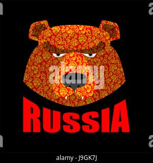 bear logo of Russia. Traditional Russian ornament khokhloma. Russian wild animal Stock Vector