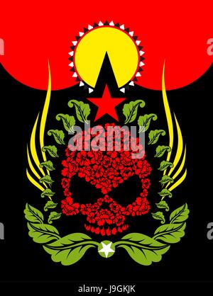 Skull Roses. Flowers and star. Fantastic Totem. Stock Vector