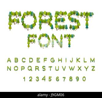 Forest font. Tree alphabet. Letter from Tree. Nature alphabet. Eco letters Stock Vector