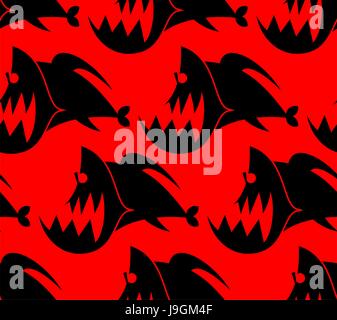 Piranha seamless pattern. Marine Predator fish Amazon texture. Toothy river animal background Stock Vector