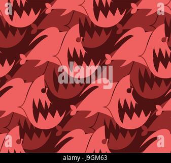 Piranha seamless pattern. Marine Predator fish Amazon texture. Toothy river animal background Stock Vector