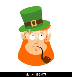 St.Patrick 's Day. Leprechaun surprised. Dwarf with red beard wonderment  Emoji. Irish elf emotions. Holiday in Ireland Stock Vector