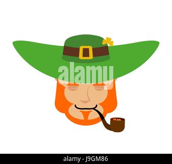 Leprechaun sleeping. Dwarf with red beard asleep Emoji. Irish elf emotions. St.Patrick 's Day. Holiday in Ireland Stock Vector