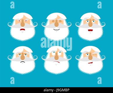 Old man emoji. emotion set. Aggressive and good grandfather face. Surprised and sleep. senior with gray beard avatar collection Stock Vector