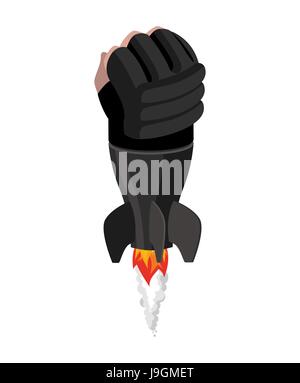 boxing glove rocket. Sport Air bomb. Fighting rocket Head. flaming punch. Military bomb Stock Vector