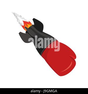 boxing glove rocket. Sport Air bomb. Fighting rocket . flaming punch. Military bomb Stock Vector