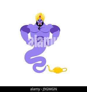 Genie angry Emoji. Magic ghost Aggressive emotion. Arabic magic spirit avatar Stock Vector