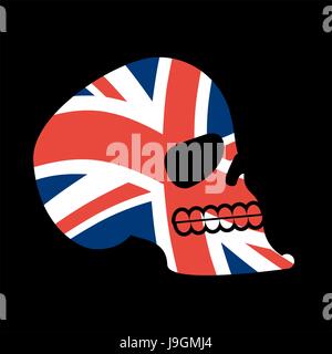 UK skull. Head of skeleton and British flag. Fan emblem Stock Vector