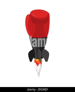 boxing glove rocket. Sport Air bomb. Fighting rocket . flaming punch. Military bomb Stock Vector