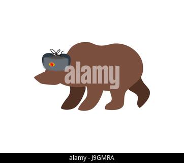 Russian bear in fur hat. Russia National wild animal Stock Vector