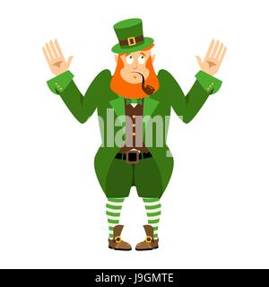 St.Patrick 's Day. Leprechaun surprised. Dwarf with red beard wonderment  Emoji. Irish elf emotions. Holiday in Ireland Stock Vector
