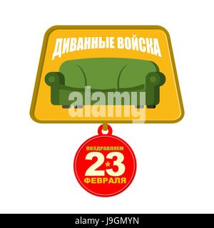 Medal sofa troops. Army Order for homebody. Russian text: couch forces. February 23 Congratulations. Day of Fatherland defenders of traditional patrio Stock Vector