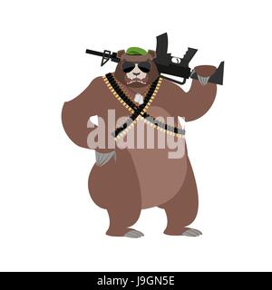 Bear soldiers. Grizzly military. Wild animal with un. Beast Warrior in helmet Stock Vector