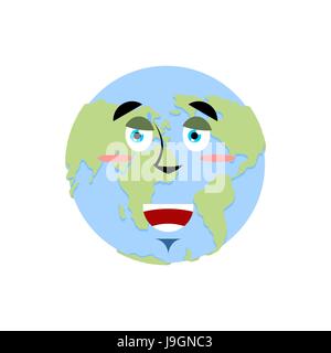 Earth happy Emoji. Planet merry emotion isolated Stock Vector