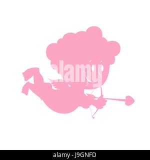 Funny Cupid isolated. Symbol of love. Cute little Amur with bow and arrow. Illustration of Valentines Day. Holiday lovers February 14 Stock Vector