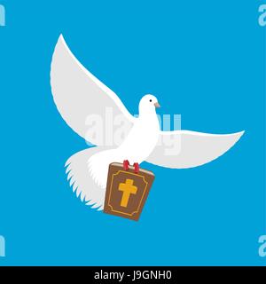 White dove and Bible. pigeon and holy book. Religion illustration Stock Vector