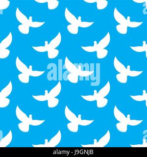 White dove seamless pattern. Pigeons flying background. Birds in sky ornament Stock Vector