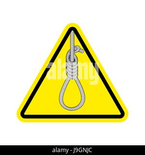 lynching Attention. Loop executioner on yellow triangle. Road sign of danger hanging Stock Vector