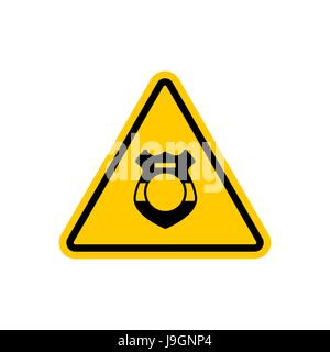 Warning cop. Police badge on yellow triangle. Road sign attention Stock Vector