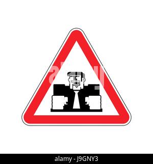 Attention angry boss. chief to red triangle. Office sign of Caution! Stock Vector