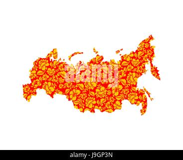 Map of Russia folk Traditional Khokhloma painting. National Russian territory land Stock Vector