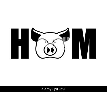 Ham lettering emblem. Head pig and letters isolated Stock Vector