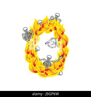 Number 0 hellish flames and sinners font. Fiery lettering zero. Infernal fire alphabet. ABC devilish flame of Death Satanic and skeleton Stock Vector