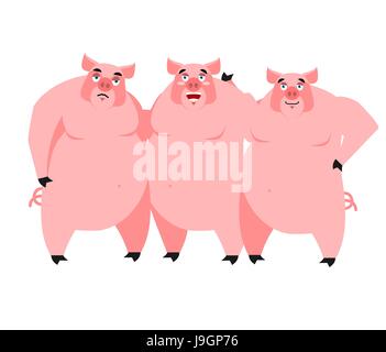 Three pig. Illustration for fairy tale. piglets on white background Stock Vector