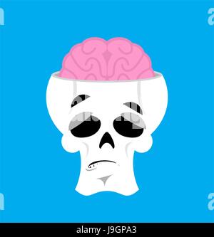 Skull and brain Surprised Emoji. skeleton head astonished emotion isolated Stock Vector