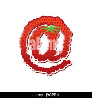e-mail sign letter Strawberry font. Red Berry lettering alphabet. Fruits alphabet Stock Vector