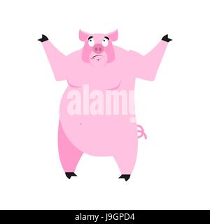 Pig surprised Emoji. piggy astonished emotion on white background. Farm animal Stock Vector