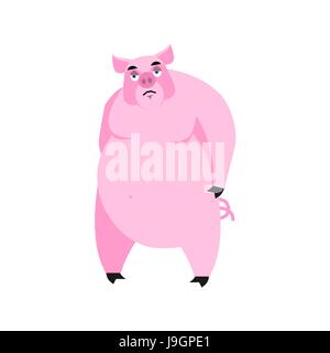 Pig sad Emoji. piggy sorrowful emotion on white background. Farm animal Stock Vector