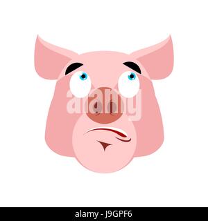 Pig surprised Emoji. piggy astonished emotion on white background. Farm animal Stock Vector