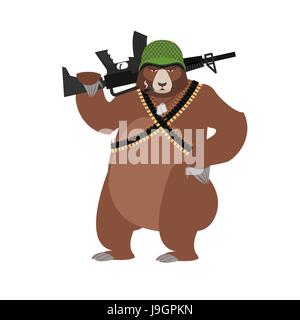 Bear soldiers. Grizzly military. Wild animal with un. Beast Warrior in helmet Stock Vector