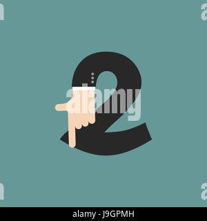 number 2 letter businessman hand font. It shows finger print. Arm symbol two alphabet. Sign of ABC Stock Vector