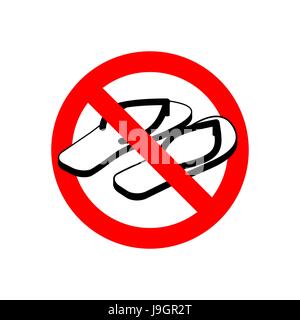 Stop slippers. Ban summer shoes. Red traffic sign not allowed Stock Vector