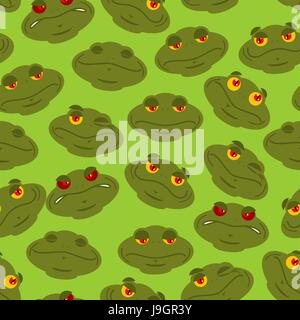 Frog seamless pattern. Amphibian ornament. Toad texture. Head of reptilian background Stock Vector