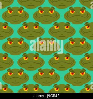 Frog seamless pattern. Amphibian ornament. Toad texture. Head of reptilian background Stock Vector
