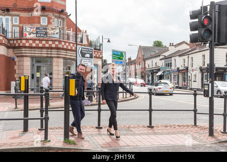 Stockton Heath, Warrington, Cheshire, UK. 1st June 2017. Celebrity Eddie Izzard walks through the village of Stockton Heath where he met up with the Labour candidate for Warrington South, Faisal Rashid, during a campaign for the elections of 2017 Stock Photo