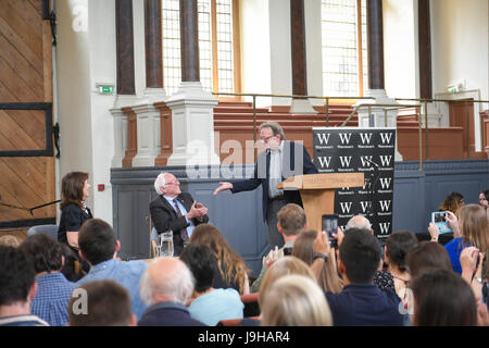 Bernie Sanders and his brother Larry Sanders speaking at the Oxford Sheldonian Theatre as part of Oxford Literary Festival Stock Photo